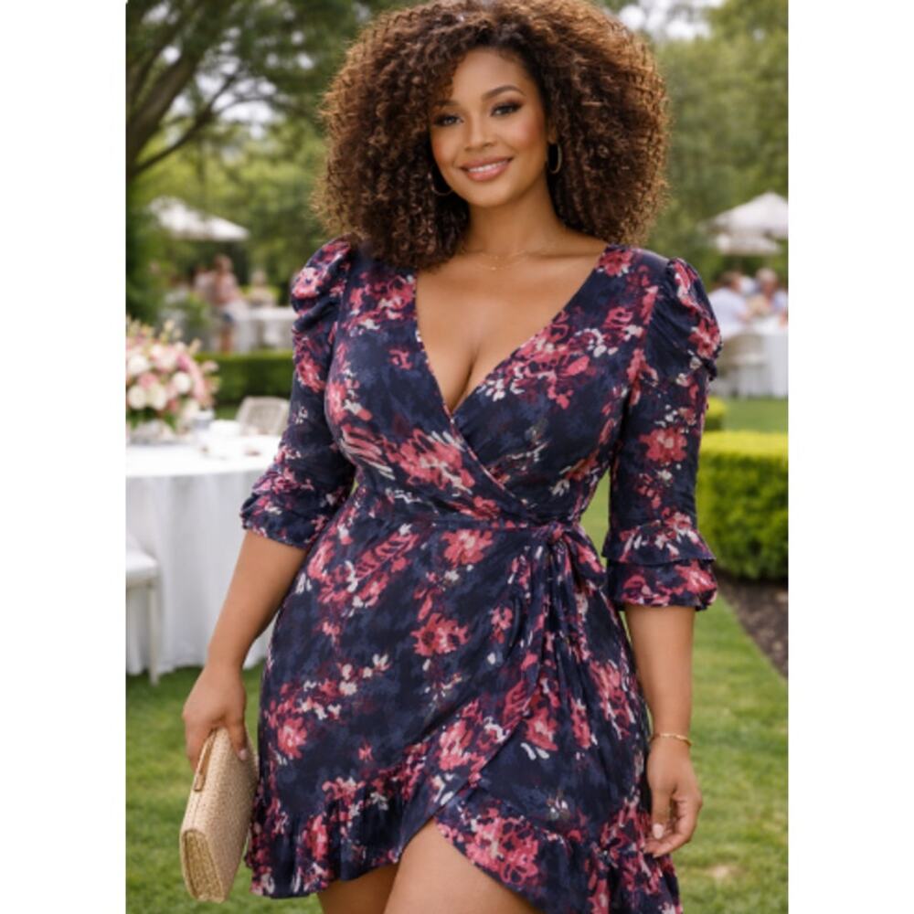 Tanya Taylor Floral Wrap Dress 14 Ruffle Sleeve Dress Kentucky Derby Festival
